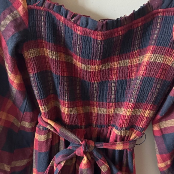 Aura Red and Blue Flannel Plaid Long Sleeve Maxi Dress - Picture 3 of 6